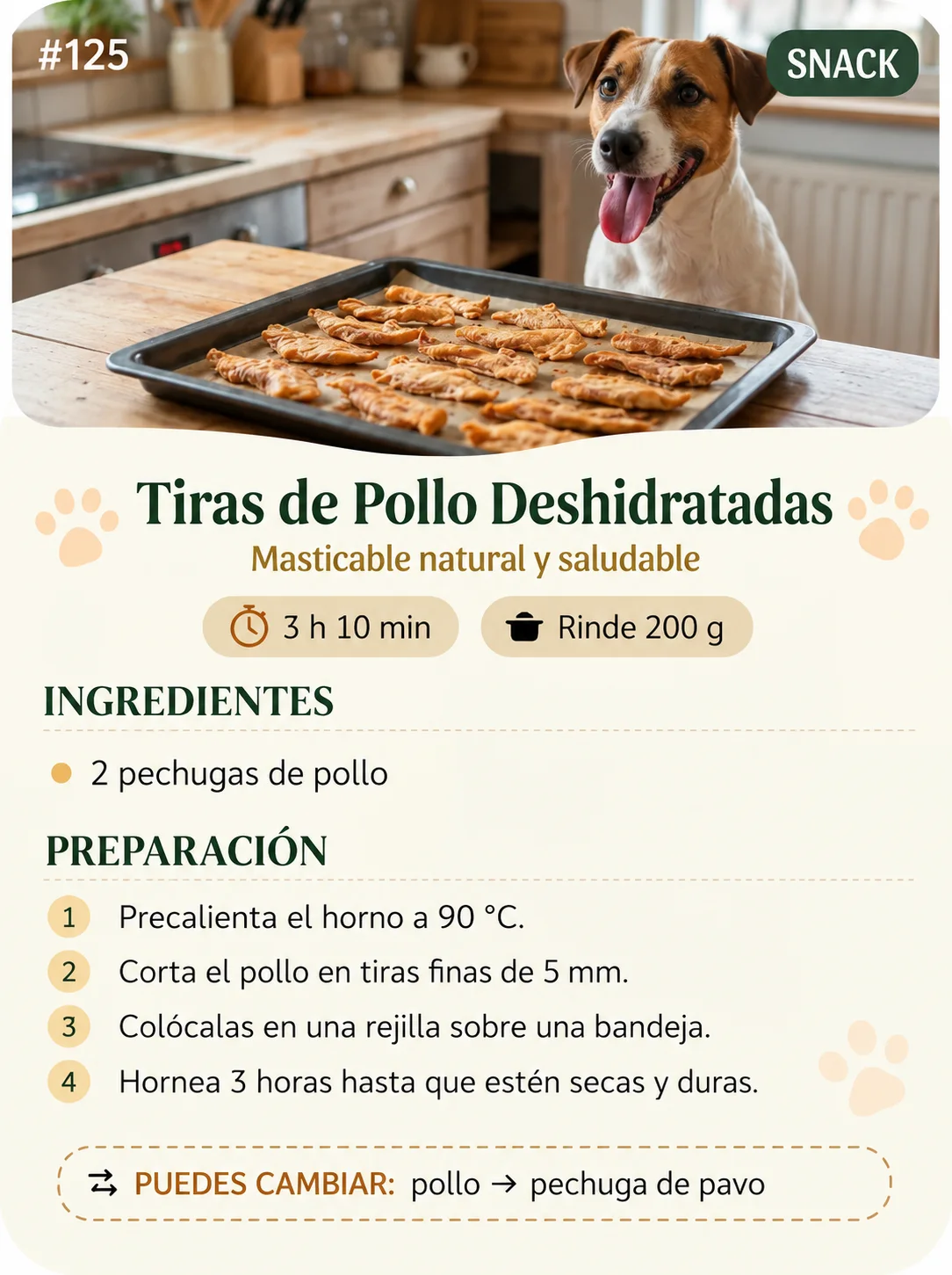 Receta 125: Tiras de Pollo Deshidratadas, con un jack russell en la cocina